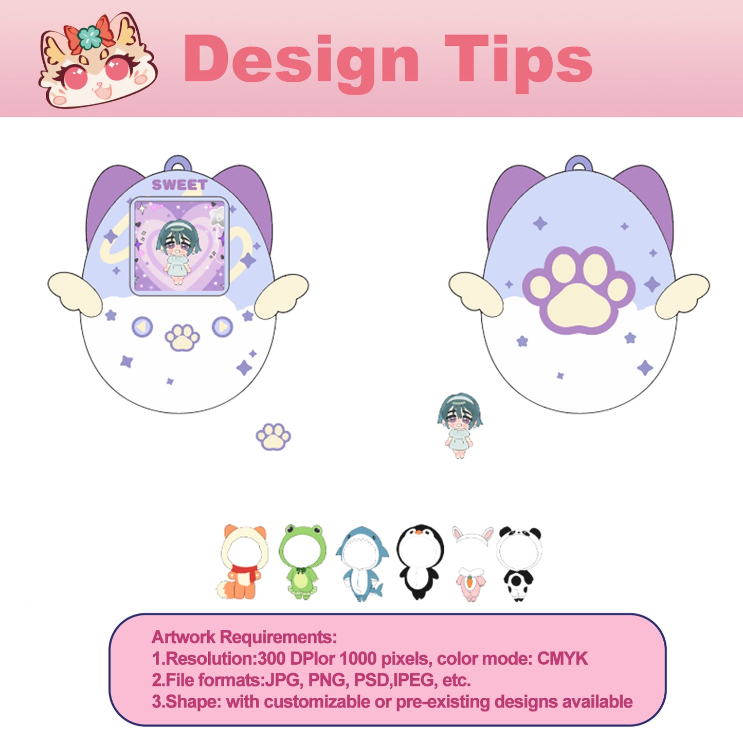 Custom Tamagotchi Acrylic Rotating Dress-up Charm