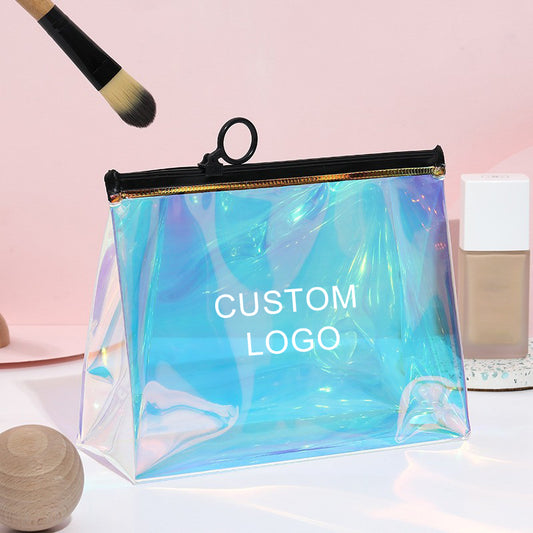 Custom rainbow-colored holographic zipper bag with personalized patterns