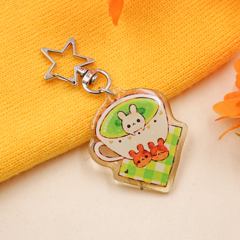Custom Printed Tea Cup acrylic Keychain