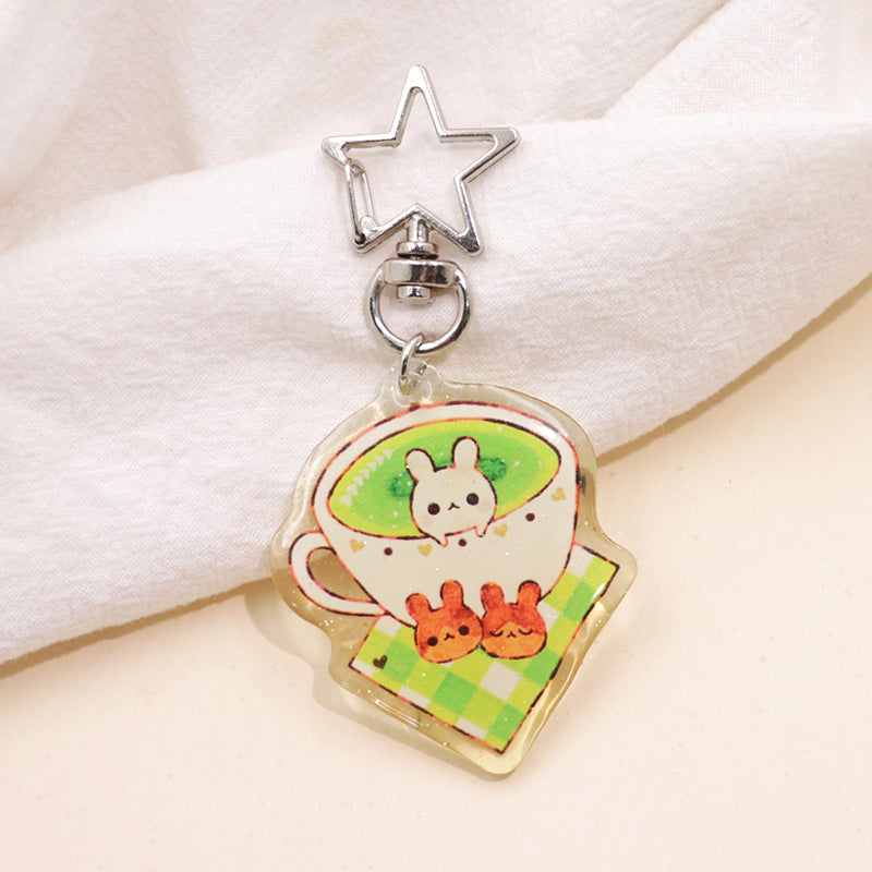 Custom Printed Tea Cup acrylic Keychain