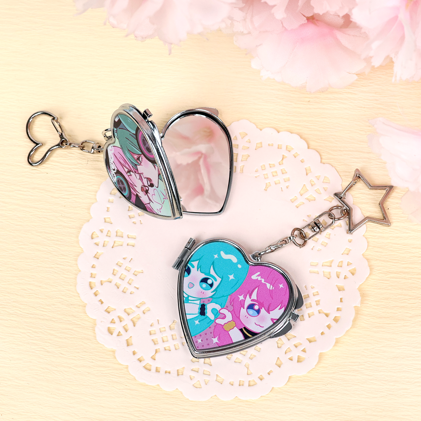 Custom Metal Heart Double-sided Mirror Keychain