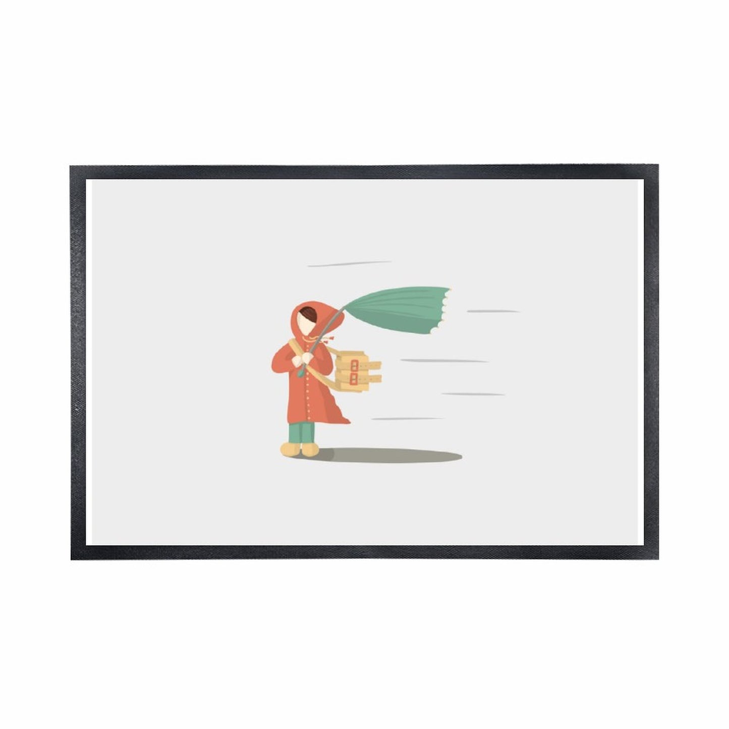 Coral Velvet Floor Mat Strong Wind, Girl in Raincoat, Umbrella