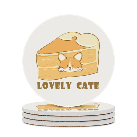 Ceramic Coasters (Round) Tile Pattern-Dog-Corgi-Cake-Yellow-Cute