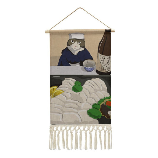 Cotton And Linen Hanging Posters Anime，Japanese Style，Cat Waiter，Sashimi